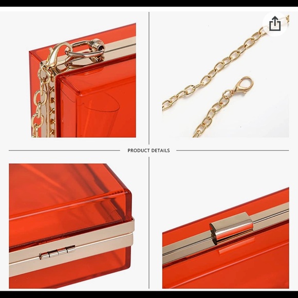 🔥 Women Clear Purse Acrylic Clutch Shoulder Handbag Removable Gold Chain - Picture 3 of 6